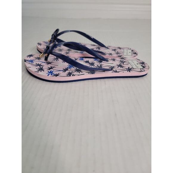 Kate Spade NY Flip Flops Pink Blue Palm Trees Bow Nova Thong Sandals Lightweight - Picture 1 of 8